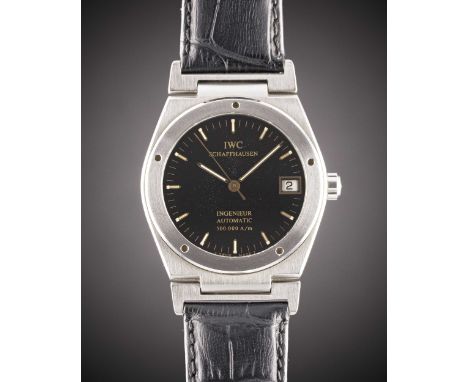 A RARE GENTLEMAN'S STAINLESS STEEL IWC INGENIEUR AUTOMATIC 500.000 A/M WRIST WATCHCIRCA 1990, REF. 3508 WITH BLACK DIAL, A MO