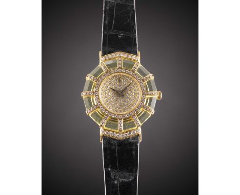 A LADIES 18K SOLID GOLD, DIAMOND & YELLOW CRYSTAL CORUM PRINCESS LIMELIGHT WRIST WATCHCIRCA 1990s, REF. 24.885.65 WITH ORIGIN