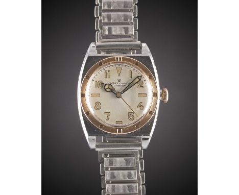 A RARE GENTLEMAN'S STEEL & ROSE GOLD ROLEX OYSTER VICEROY BRACELET WATCHCIRCA 1940, REF. 2595 WITH ORIGINAL "CALIFORNIA" TYPE