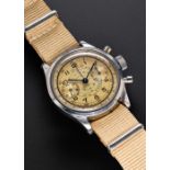 A RARE GENTLEMAN'S STAINLESS STEEL BREITLING ANTIMAGNETIC WATERPROOF "CLAMSHELL" CHRONOGRAPH WRIST