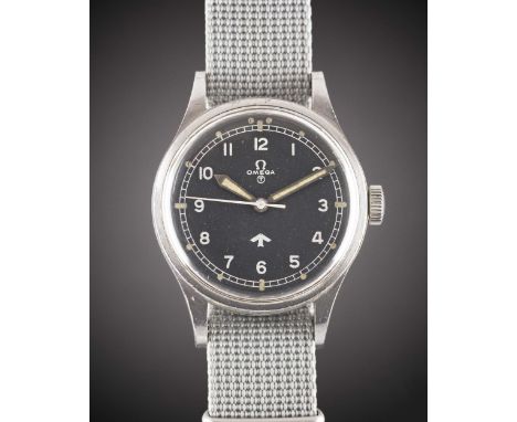 A GENTLEMAN'S STAINLESS STEEL BRITISH MILITARY OMEGA RAF PILOTS WRIST WATCHDATED 1953, REF. 2777-1 SCMovement: 17J, manual wi