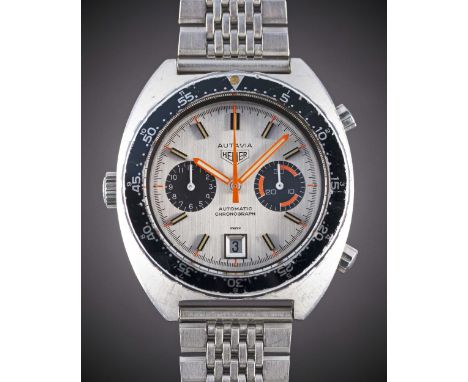 A GENTLEMAN'S STAINLESS STEEL HEUER AUTAVIA AUTOMATIC CHRONOGRAPH BRACELET WATCHCIRCA 1970s, REF. 11630 "ORANGE BOY" WITH BRU