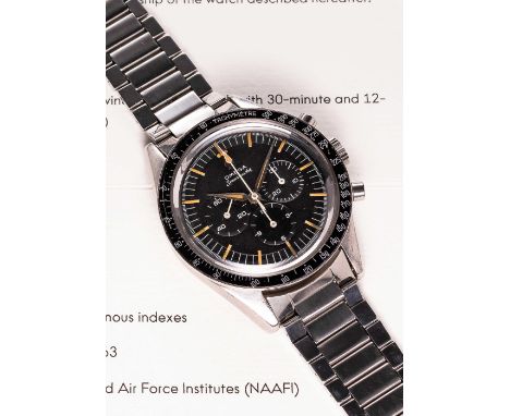 A RARE GENTLEMAN'S STAINLESS STEEL OMEGA SPEEDMASTER CHRONOGRAPH BRACELET WATCHDATED 1963, REF. 2998-61 ACCOMPANIED BY OMEGA 