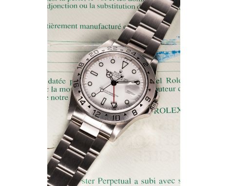 A GENTLEMAN'S STAINLESS STEEL ROLEX OYSTER PERPETUAL DATE EXPLORER II BRACELET WATCHCIRCA 1999, REF. 16570 WITH "SWISS ONLY" 