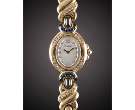 A LADIES 18K SOLID GOLD, DIAMOND & SAPPHIRE TABBAH COPACABANA BRACELET WATCHCIRCA 1990s, WITH ORIGINAL DIAMOND SET DIALMoveme