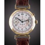 A GENTLEMAN'S LARGE SIZE 18K SOLID GOLD EBERHARD & CO SINGLE BUTTON CHRONOGRAPH WRIST WATCH CIRCA