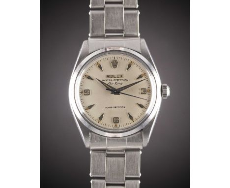 A GENTLEMAN'S STAINLESS STEEL ROLEX OYSTER PERPETUAL AIR KING SUPER PRECISION BRACELET WATCHCIRCA 1958, REF. 5500 WITH SILVER