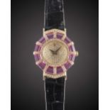 A LADIES 18K SOLID GOLD, DIAMOND & PINK CRYSTAL CORUM PRINCESS LIMELIGHT WRIST WATCH CIRCA 1990s,