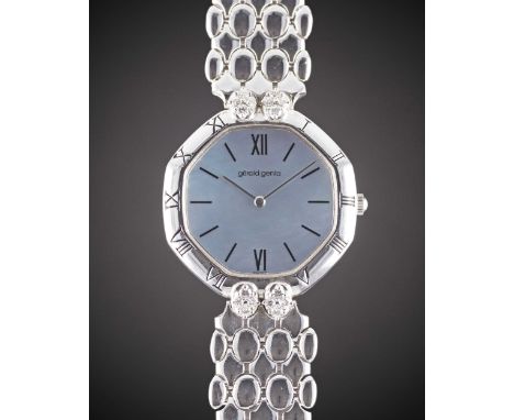AN 18K SOLID WHITE GOLD & DIAMOND GERALD GENTA BRACELET WATCHCIRCA 1990, REF. G 3183.7 WITH MOTHER OF PEARL DIALMovement: Qua