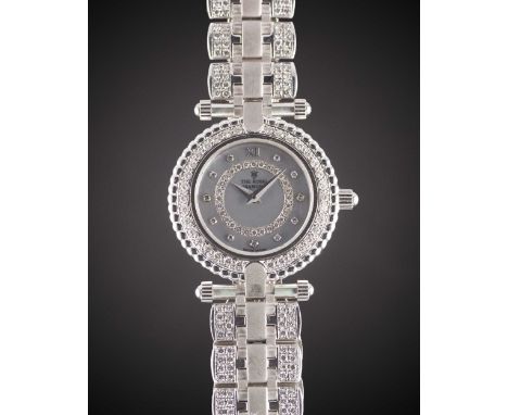 A LADIES 18K SOLID WHITE GOLD & DIAMOND THE ROYAL DIAMOND BRACELET WATCHCIRCA 1990s, REF. BA 112 WITH ORIGINAL DIAMOND SET MO
