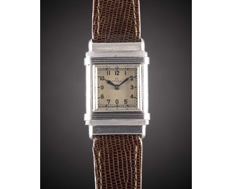 A RARE GENTLEMAN'S STAINLESS STEEL OMEGA "MARINE" WATERPROOF WRIST WATCHDATED 1938, WITH ORIGINAL RETAILER'S BOX & OMEGA GUAR