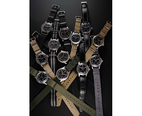 A COMPLETE SET OF GENTLEMAN'S BRITISH MILITARY&nbsp;"DIRTY DOZEN"&nbsp;W.W.W. WRIST WATCHES CIRCA 1945, TO INCLUDE:&nbsp; Bur
