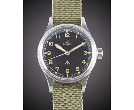 A RARE GENTLEMAN'S STAINLESS STEEL ROYAL RHODESIAN AIR FORCE MILITARY OMEGA PILOTS WRIST WATCHCIRCA 1950s, REF. 2777-3 SC WIT