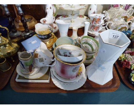 A Tray of Ceramic to Include Royal Grafton Teacups and Saucers, Vases, Wedgwood Etc