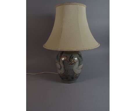 An Oriental Ceramic Table Lamp Decorated with Ducks, Total Height 50cm 