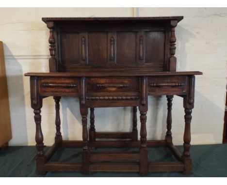 A 19th Century Oak Side Serving Table Formed From a Gate Legged Table with Raised Panelled Back, 113cm Wide 