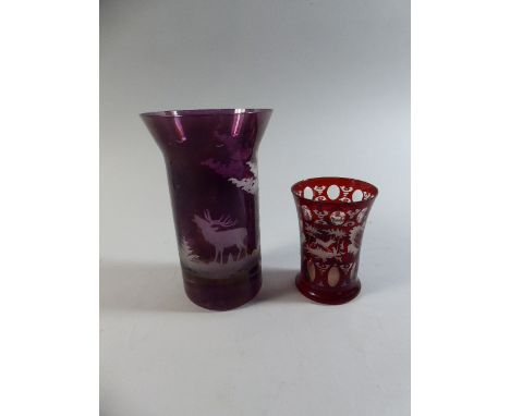 Two Overlaid Bohemian Ruby Glass Vases 