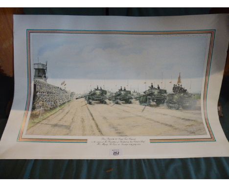 An Unframed Military Print, Drive Past of the First Royal Tank Regiment 1885 by Roger Lawless  