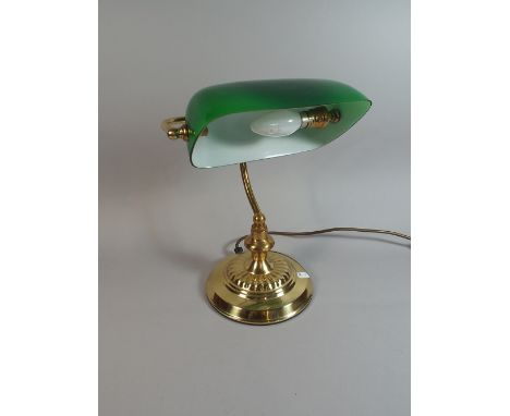 A Reproduction Brass and Green Glass Desk Lamp