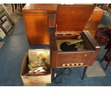 A Vintage Philips Record Player with Collection of 45 and 33rpm Records