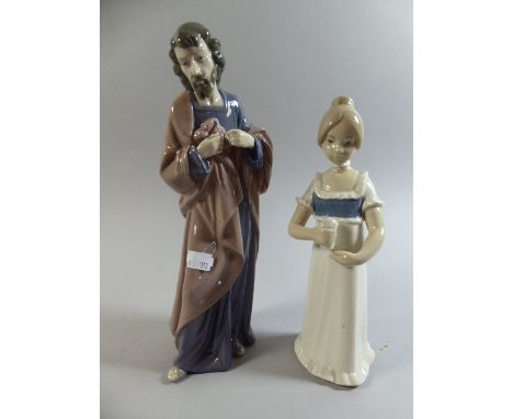 A Nao Figure of Jesus Together with Spanish Figure of Girl with Posy 