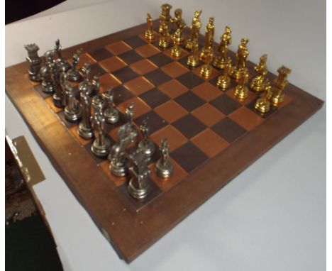 A Cast Metal Chess Set on Copper Chess Board, 54cm Square, Napoleonic Pieces 