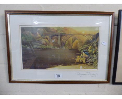 A Framed Polyanna Pickering Print of Kingfisher in Front of Iron Bridge