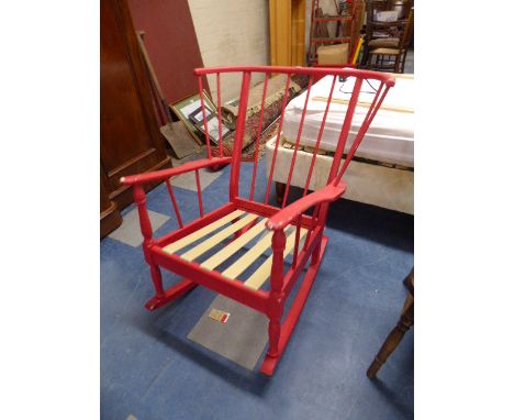 A Red Painted Ercol Rocking Arm Chair Frame