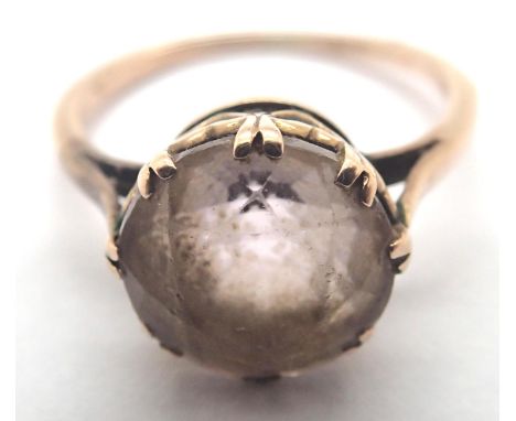 Yellow metal ring set with a large citrine, size N, 2.4g. P&amp;P Group 1 (£14+VAT for the first lot and £1+VAT for subsequen