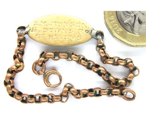 9ct gold identity bracelet with inscription for EM Johnson, St Helens, 4.4g. P&amp;P Group 1 (£14+VAT for the first lot and £
