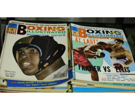 Shelf of fifty four boxing illustrated magazines from 1960-1970s. Not available for in-house P&amp;P, contact Paul O'Hea at M