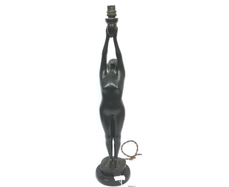 Carved ebony Art Deco lamp base, H: 65 cm. Not available for in-house P&amp;P, contact Paul O'Hea at Mailboxes on 01925 65913