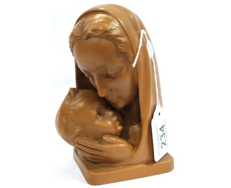 Reinhold Unger Goebel; Terracotta bust of a Madonna and child, H: 17 cm. P&amp;P Group 2 (£18+VAT for the first lot and £3+VA