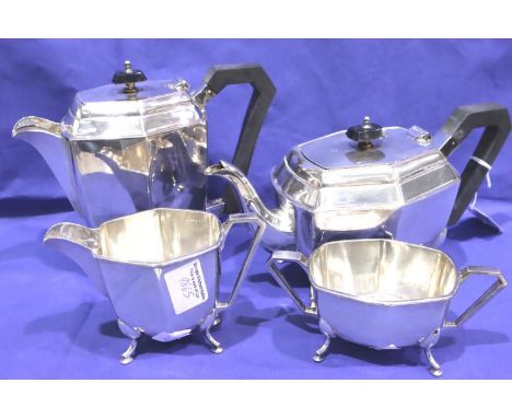 Silver plated Art Deco four piece tea service. P&amp;P Group 3 (£25+VAT for the first lot and £5+VAT for subsequent lots) 