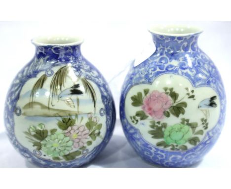 Two ceramic Oriental vases, H: 8 cm, no cracks, chips or visible restoration. P&amp;P Group 2 (£18+VAT for the first lot and 