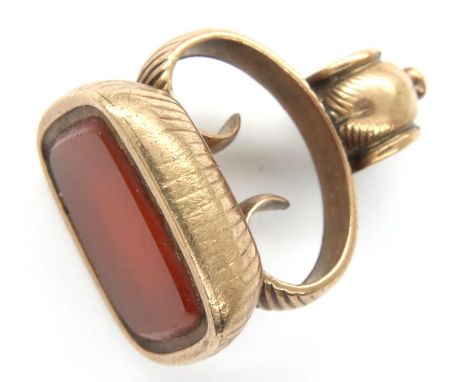 Georgian yellow metal carnelian set fob. P&amp;P Group 1 (£14+VAT for the first lot and £1+VAT for subsequent lots) 