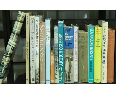 Shelf of books related to fishing, hunting, guns and shooting. Not available for in-house P&amp;P, contact Paul O'Hea at Mail