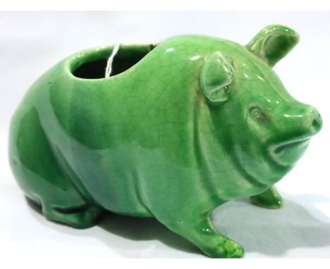 Early 20th century Old London Ware ceramic pig posy, L: 17 cm. Crazed throughout, otherwise no cracks, chips or visible resto