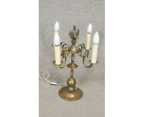 A vintage Continental brass four branch table candelabra. H.53cm 