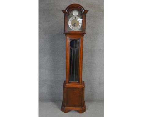 A Georgian style longcase clock with brass and steel dial in mahogany case. H.200cm 