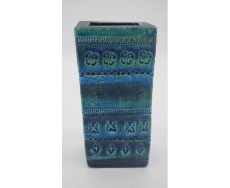 A 1960's Rimini blue ceramic slab vase by Aldo Londi for Bitossi, signed Italy and numbered to base. H.19cm 