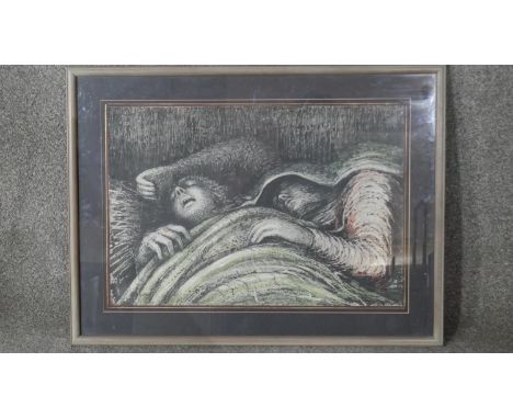 A framed and glazed Henry Moore print from the shelter series. W.71 H.53 