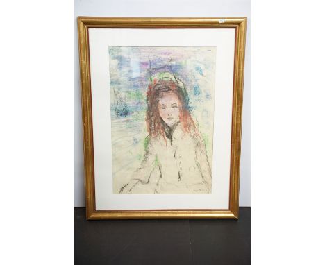 Continental school, portrait of a girl with red hair, pastel, signed indistinctly lower right, 70 x 48cm, framed and glazed