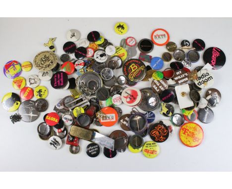 Quantity of vintage pin button badges to include Boomtown Rats, Billy Connolly. Ultravox and Butlins examples (1 box)