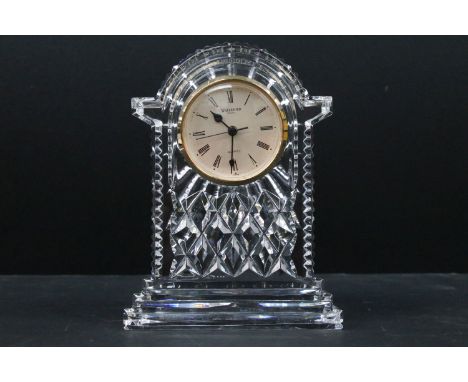 Waterford crystal timepiece (clock), of arched shaped on stepped bas, 18cm high