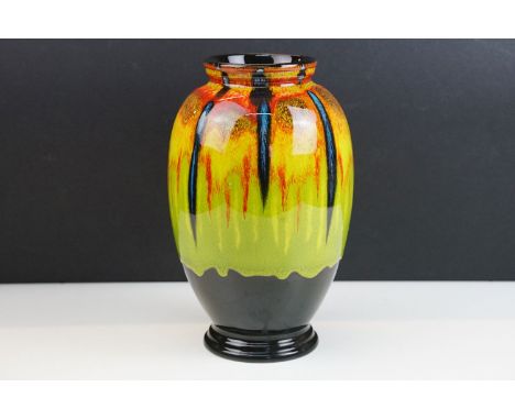 Poole Pottery Safari living glaze oviform vase with black interior, H 23cm