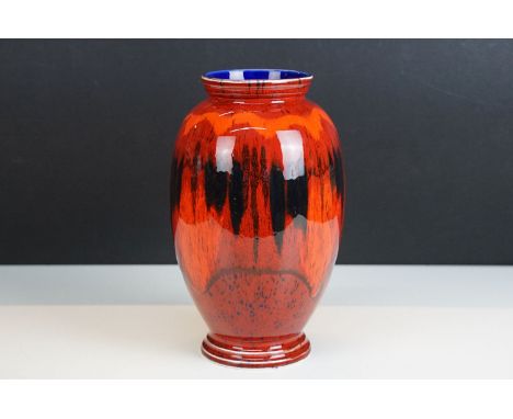 Poole Pottery Lava red living glaze vase with blue interior, H 23cm