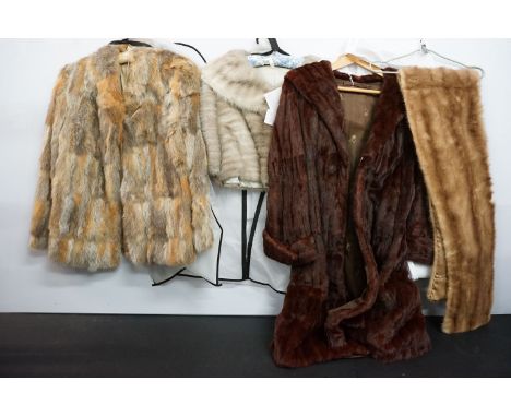 Mink stole with initial embroidery to lining, together with fur jacket in size small, fur shrug jacket with 3/4 length sleeve