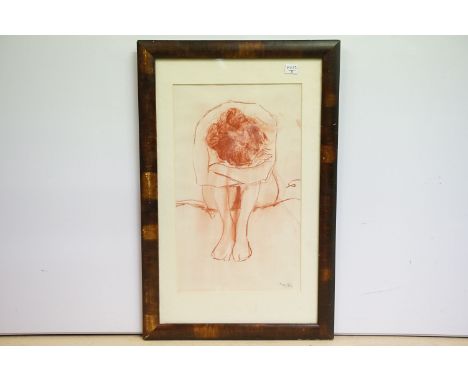 Portrait of a female nude, mixed media, signed indistinctly lower right possibly 'Frank S-Dol', 34.5 x 20.5cm, framed and gla