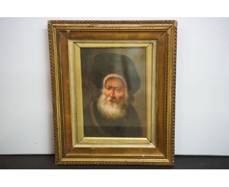 Classical portrait of an elderly bearded man, oil painting, 27 x 18.5cm, gilt framed and glazed